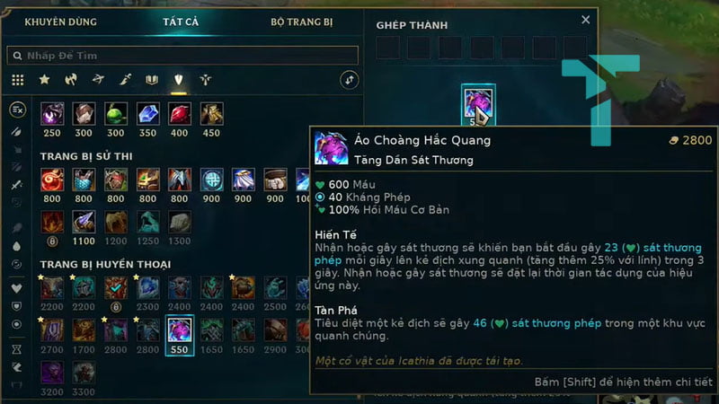 Áo Choàng Hắc Quang sẽ sớm áp đảo mọi trang bị kháng phép!